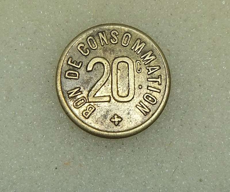 AN ANTIQUE FRENCH 20 CENTIMES CONSUMER TOKEN
