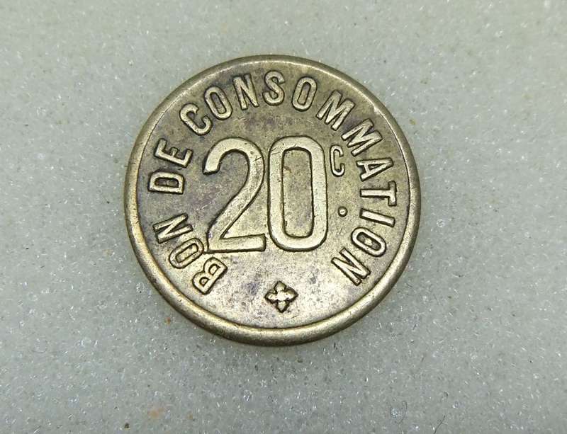 AN ANTIQUE FRENCH 20 CENTIMES CONSUMER TOKEN