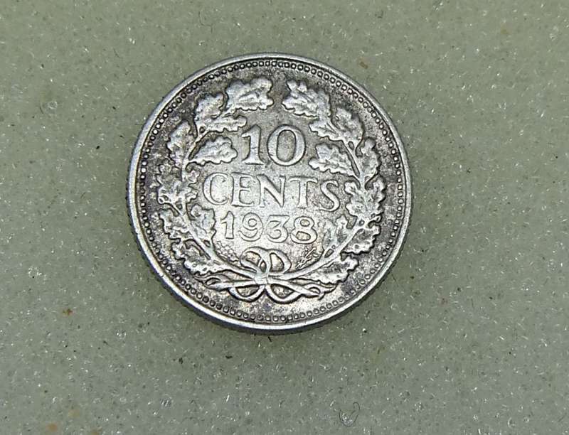 1938 TEN CENTS COIN - NETHERLANDS - SILVER