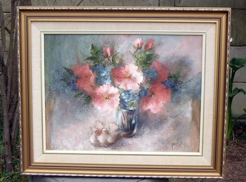 A BEAUTIFUL LARGE ORIGINAL OIL ON BOARD STILL LIFE PAINTING BY SA ARTIST ANNA OOSTHUIZEN DATED 1969