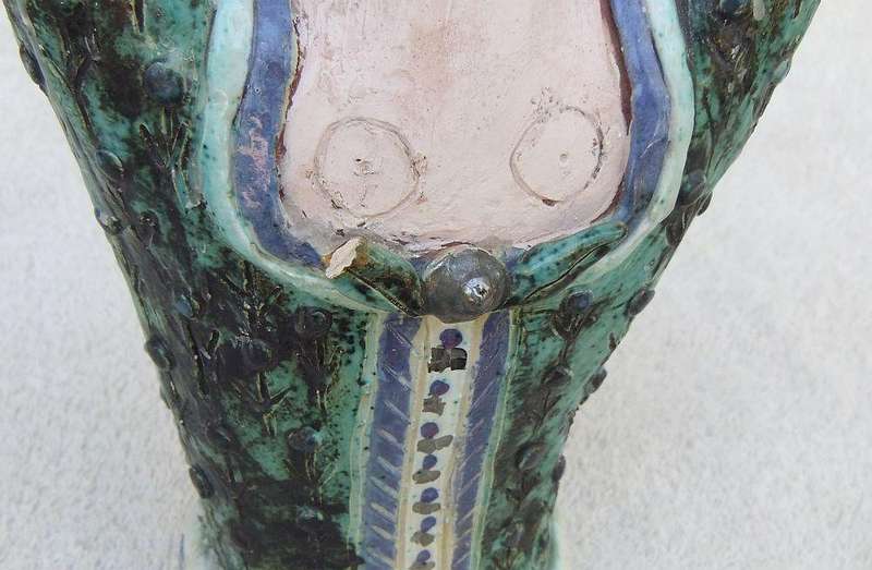 A LARGE VINTAGE FIGURAL POTTERY CANDLE STAND SIGNED DIANE ..... ON BASE !! MUST SEE AND MUST HAVE !!