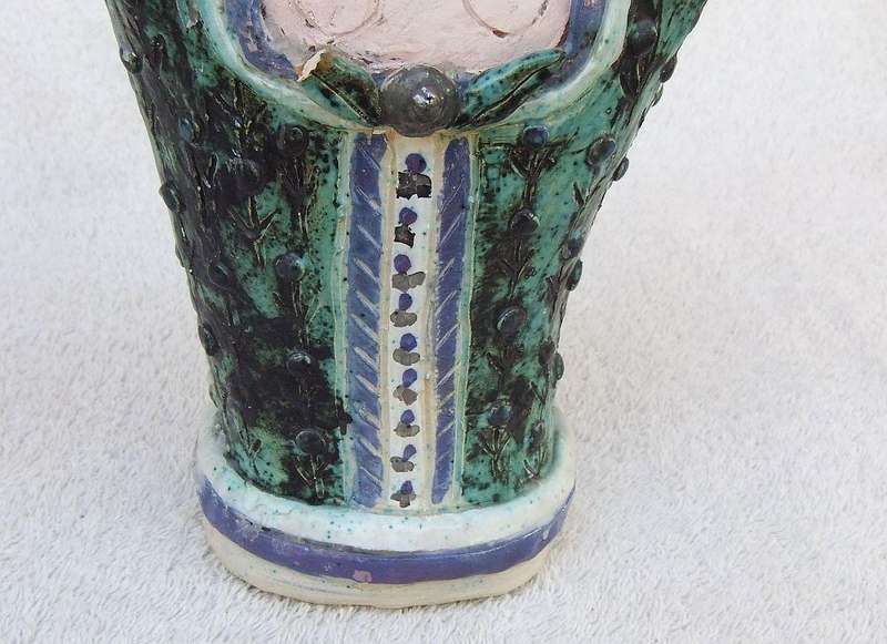 A LARGE VINTAGE FIGURAL POTTERY CANDLE STAND SIGNED DIANE ..... ON BASE !! MUST SEE AND MUST HAVE !!