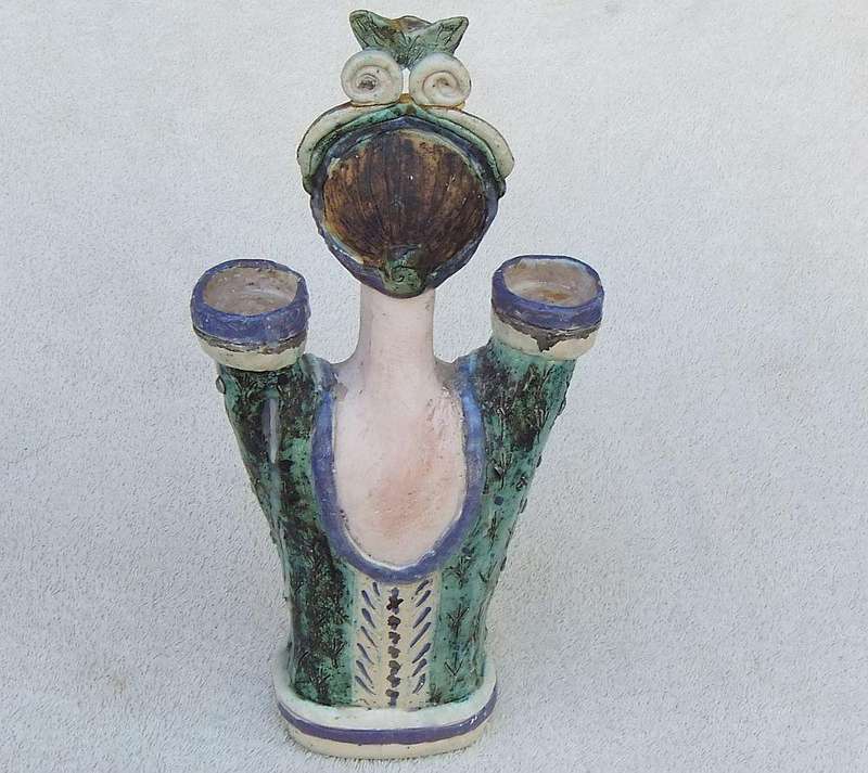 A LARGE VINTAGE FIGURAL POTTERY CANDLE STAND SIGNED DIANE ..... ON BASE !! MUST SEE AND MUST HAVE !!