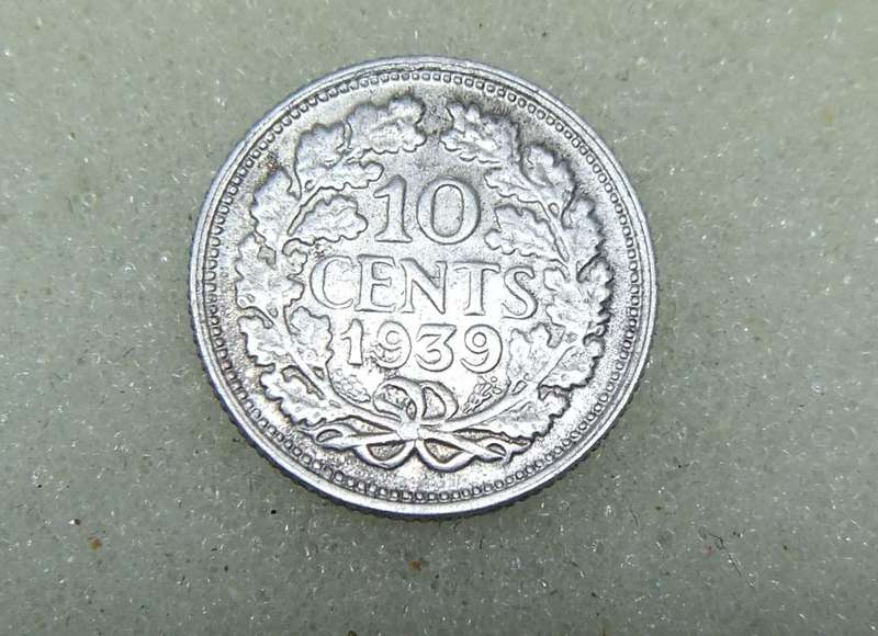 1939 TEN CENTS COIN - NETHERLANDS - SILVER