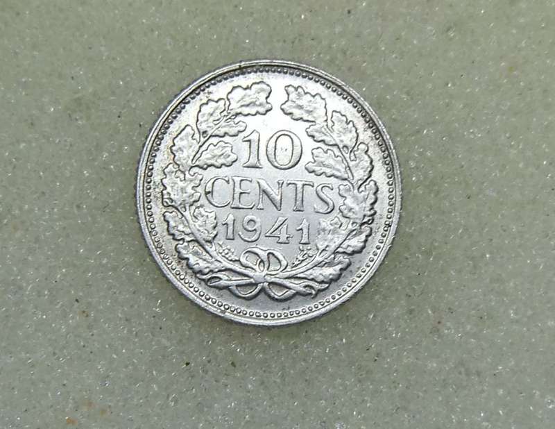 1941 TEN CENTS COIN - NETHERLANDS - SILVER