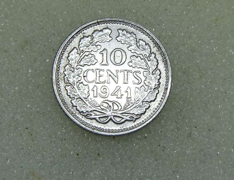1941 TEN CENTS COIN - NETHERLANDS - SILVER