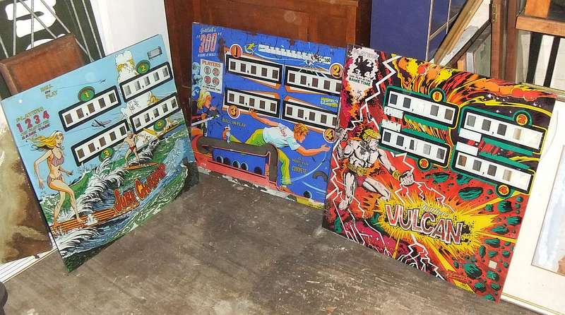 SUPER RARE !! THREE VINTAGE 1970`S PINBALL MACHINE BACKGLASSES - AWESOME MANCAVE STUFF !!