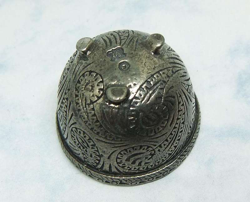 AN ADORABLE VINTAGE EGG SHAPED PEWTER TRINKET BOX WITH MAKERS STAMP ON BASE !! LOOKS IMPORTANT !!