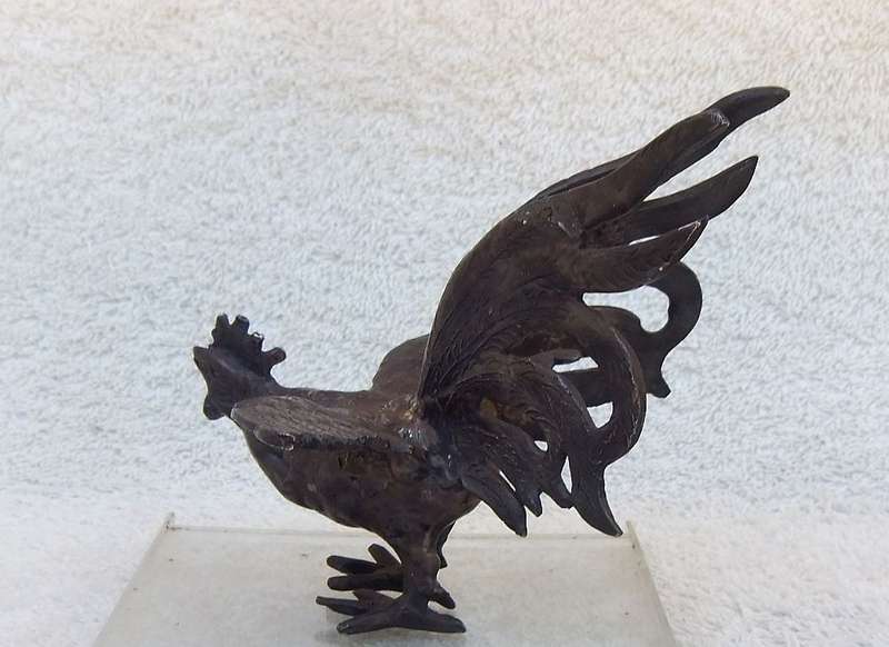 WOW !! AN AMAZING OLD SET OF METAL " FIGHTING COCKS " ORNAMENTS WITH A BEAUTIFUL OXIDIZED PATINA !!