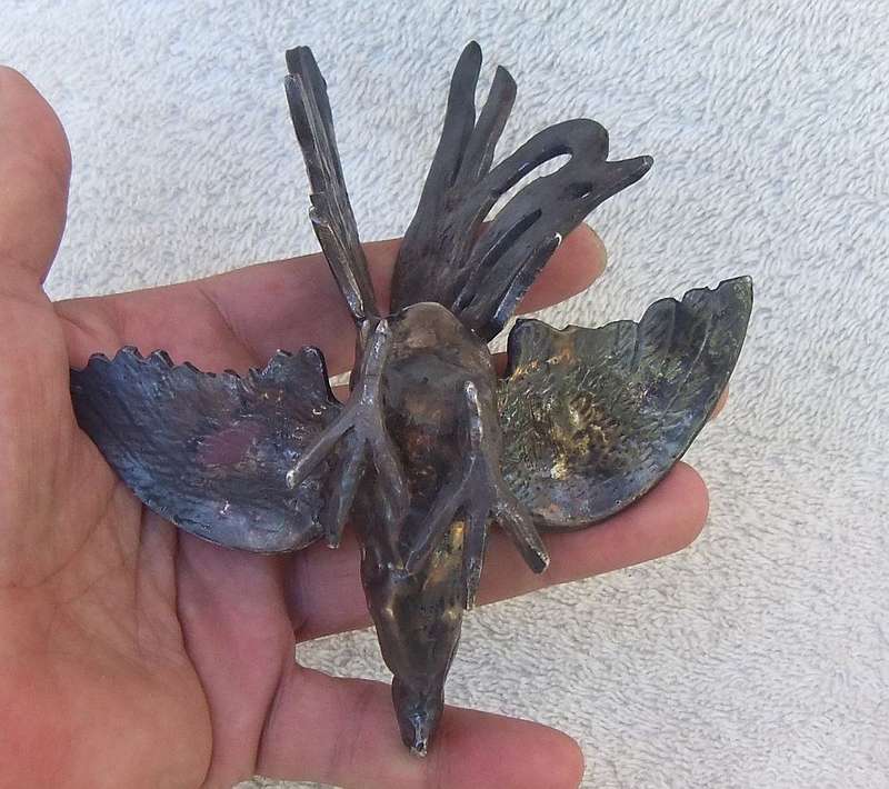 WOW !! AN AMAZING OLD SET OF METAL " FIGHTING COCKS " ORNAMENTS WITH A BEAUTIFUL OXIDIZED PATINA !!
