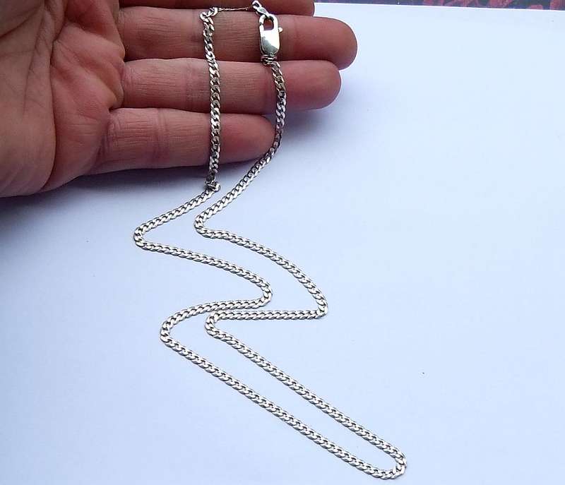 AN AWESOME EXTRA LONG SOLID STERLING SILVER NECKLACE WITH AN OVERSIZED STRONG CLASP !! WOW !!