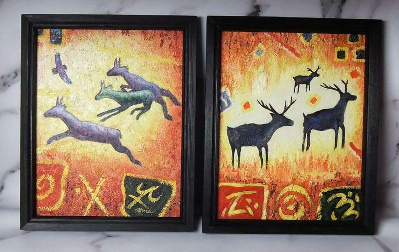 TWO EYE CATCHING GENUINE SIGNED CANVAS ON BOARD OIL PAINTINGS DEPICTING WILD ANIMALS