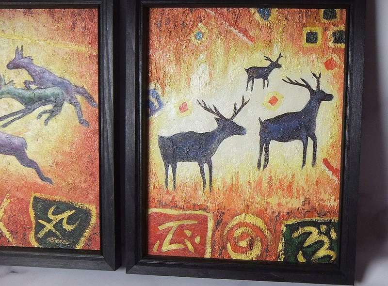 TWO EYE CATCHING GENUINE SIGNED CANVAS ON BOARD OIL PAINTINGS DEPICTING WILD ANIMALS