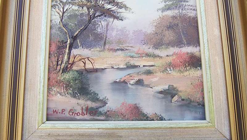 WOW !! A STUNNING FRAMED AND SIGNED ORIGINAL OIL ON BOARD BY SOUTH AFRICAN ARTIST W.P. GROBLER !!