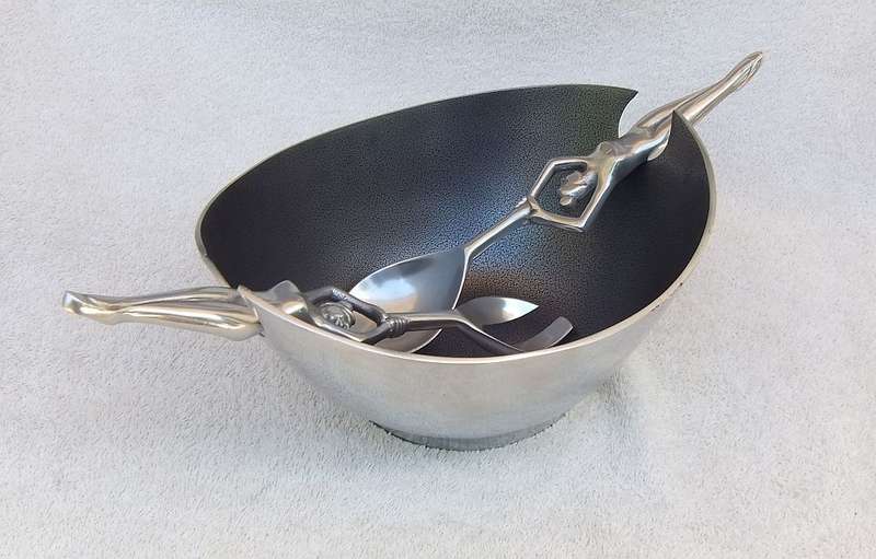 WOW !! AN ABSOLUTELY GORGEOUS CARROL BOYES STYLE SALAD BOWL WITH LADY MOTIF SERVERS !!