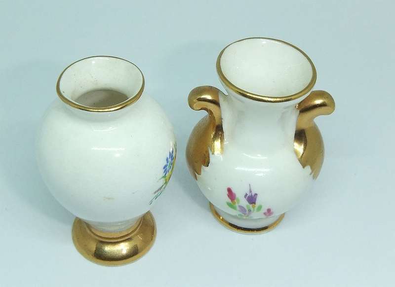 TWO HIGH END FLORAL MOTIF MINIATURE PORCELAIN VASES BY ARTHUR BOWKER CROWN STAFFORDSHIRE !! WOW !!