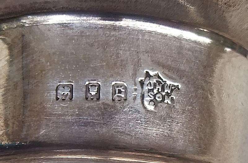 AN ANTIQUE BOTTLE WITH HALLMARKED SILVER COLLAR DATED 1918 , ANOTHER WITH SILVER LID PLUS 2 MORE !!