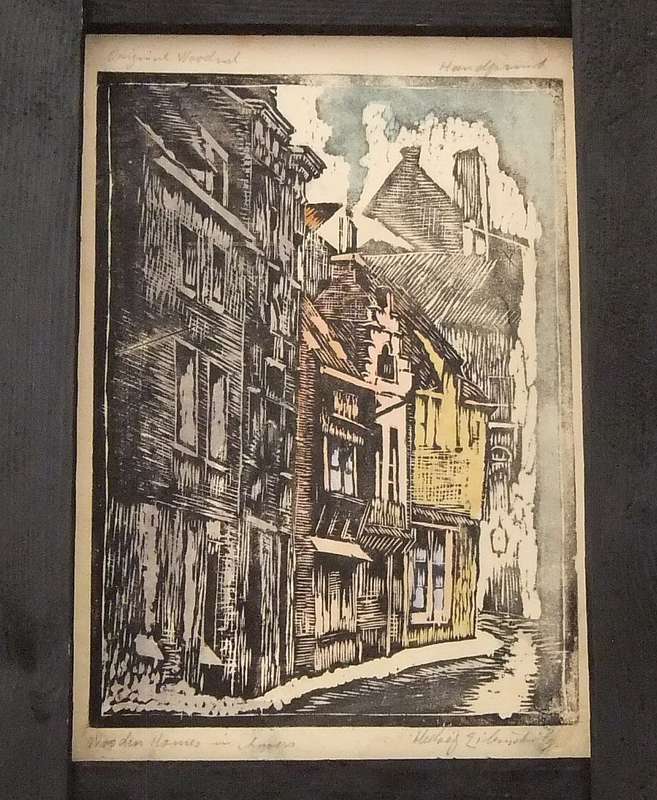 AN ORIGINAL SIGNED ETCHING / WOODCUT BY HEDWIG BRECHER EIBUSCHITZ - UNFRAMED