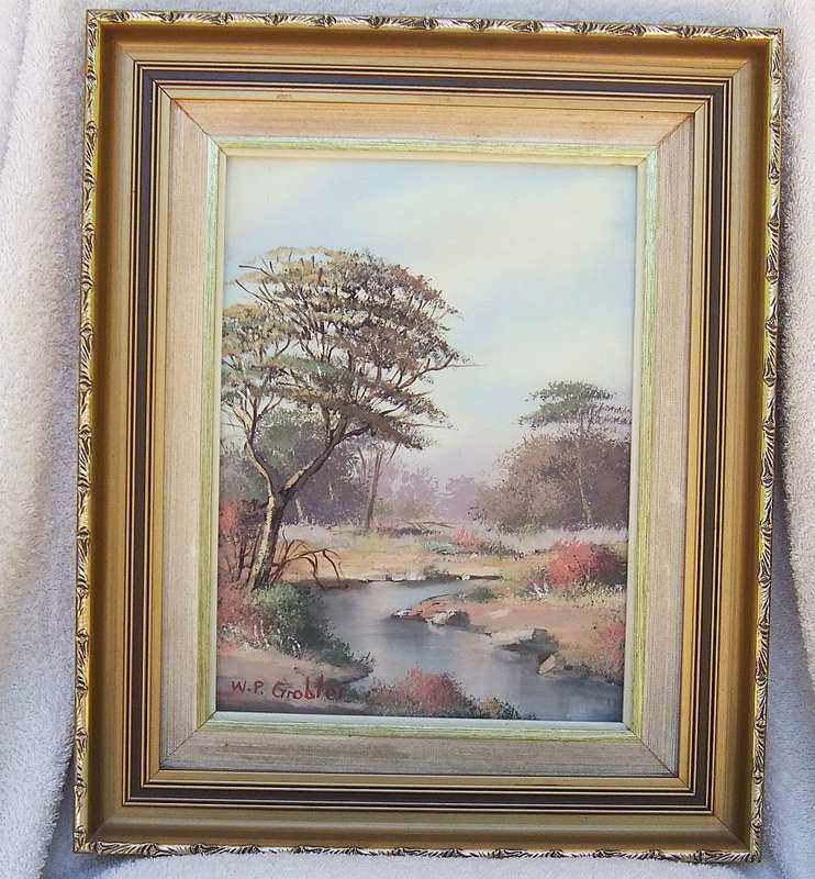 WOW !! A STUNNING FRAMED AND SIGNED ORIGINAL OIL ON BOARD BY SOUTH AFRICAN ARTIST W.P. GROBLER !!