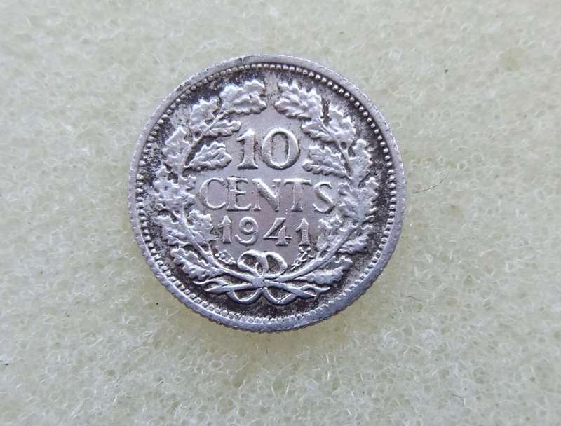 1941 TEN CENTS COIN - NETHERLANDS - SILVER