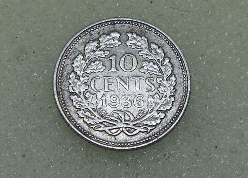 1936 TEN CENTS COIN - NETHERLANDS - SILVER