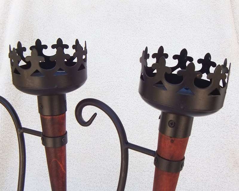 A MAGNIFICENT MEDIEVAL LOOKING PAIR OF OLYMPIC FLAME STYLE CANDLEHOLDERS !! WOW !!