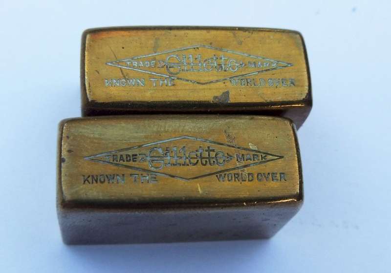 SOMETHING DIFFERENT !! A VINTAGE BRASS GENTS SHAVING SET MADE FOR GILLETTE U.S.A - AS FOUND !!