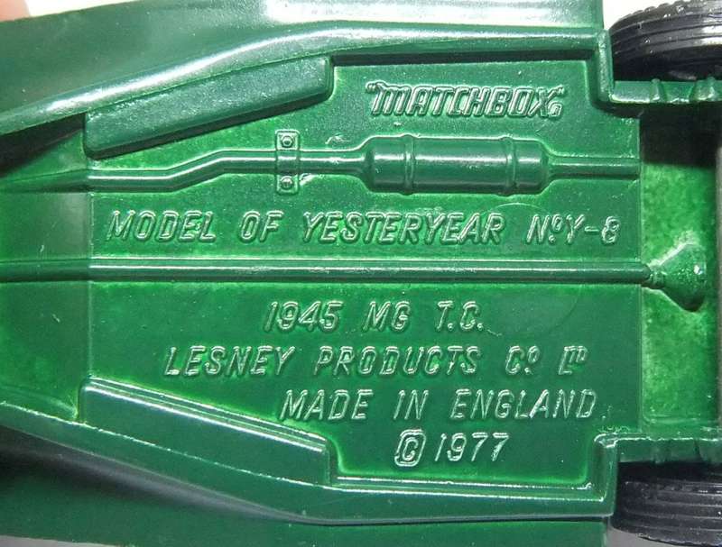 A VINTAGE 1977 DIE CAST METAL MODEL OF THE 1945 MG T.C. BY LESNEY / MATCHBOX MADE IN ENGLAND