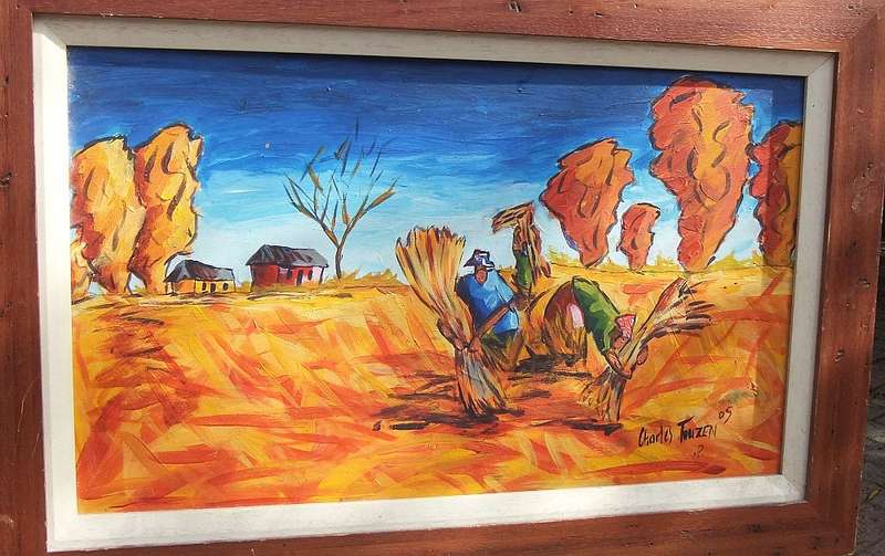 AN ORIGINAL OIL ON BOARD PAINTING DEPICTING FARM LIFE IN VIBRANT COLOURS SIGNED BY THE ARTIST !!