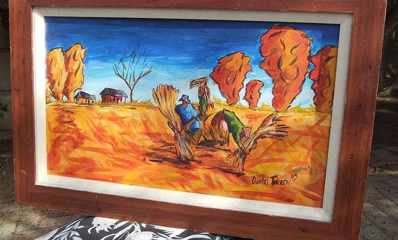 AN ORIGINAL OIL ON BOARD PAINTING DEPICTING FARM LIFE IN VIBRANT COLOURS SIGNED BY THE ARTIST !!