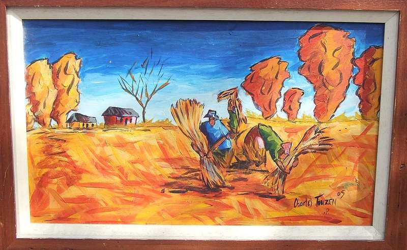 AN ORIGINAL OIL ON BOARD PAINTING DEPICTING FARM LIFE IN VIBRANT COLOURS SIGNED BY THE ARTIST !!