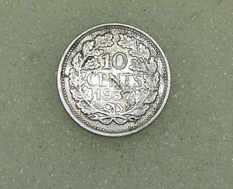 1937 TEN CENTS COIN - NETHERLANDS - SILVER