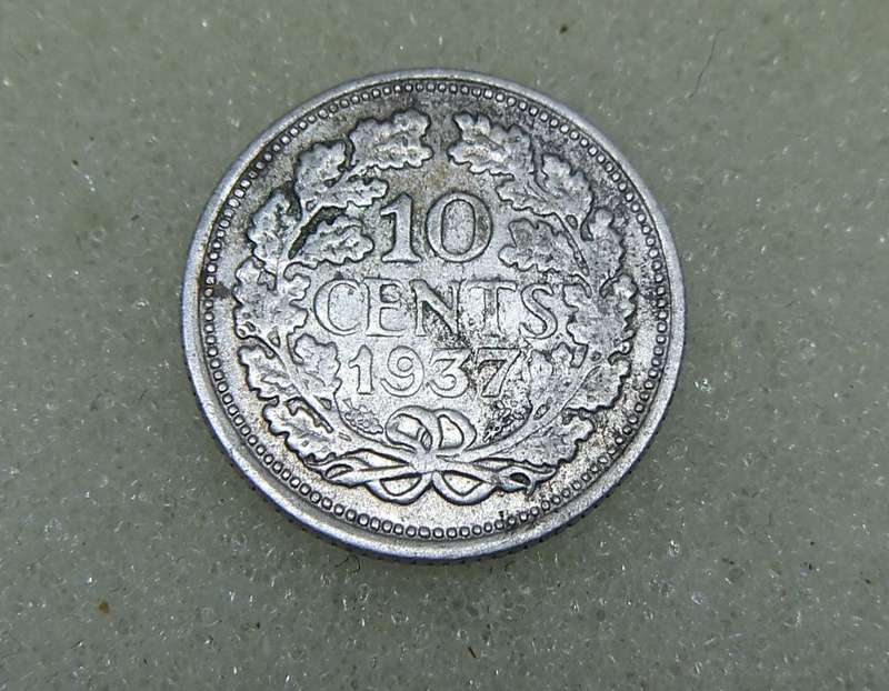 1937 TEN CENTS COIN - NETHERLANDS - SILVER