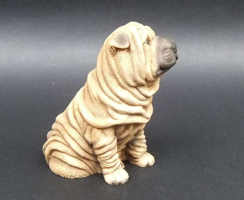 A HIGHLY DETAILED VINTAGE 1988 SOLID RESIN SHAR-PEI DOG FIGURE BY CASTAGNA OF ITALY