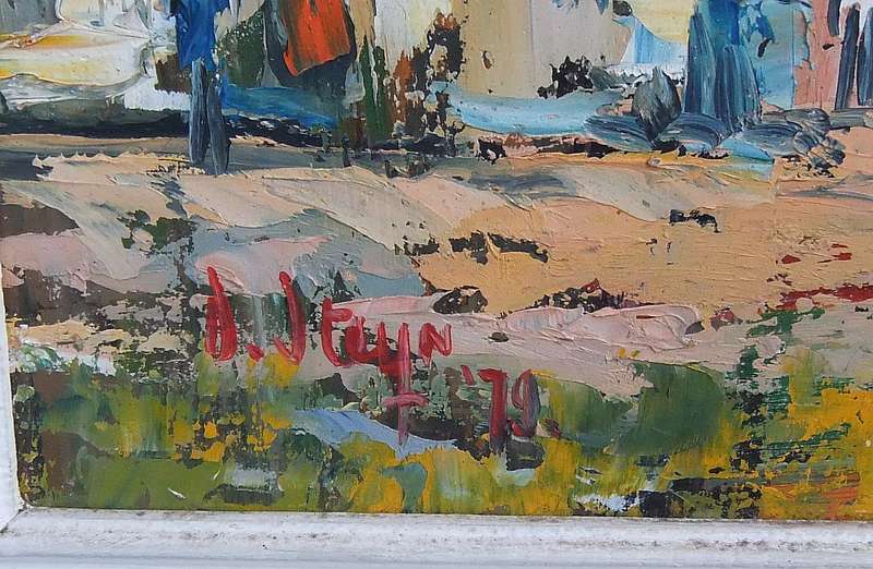 TWO VINTAGE ORIGINAL OIL ON BOARD PAINTINGS BY J STEYN DATED 1979 -RURAL VILLAGE- FOR THE PAIR