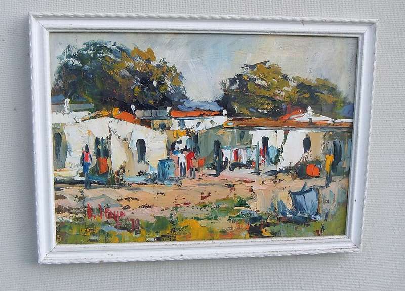 TWO VINTAGE ORIGINAL OIL ON BOARD PAINTINGS BY J STEYN DATED 1979 -RURAL VILLAGE- FOR THE PAIR