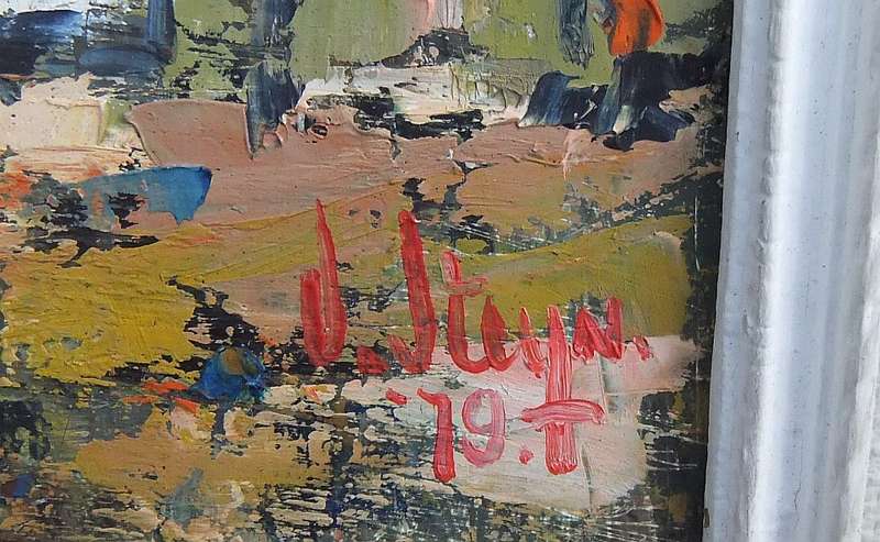 TWO VINTAGE ORIGINAL OIL ON BOARD PAINTINGS BY J STEYN DATED 1979 -RURAL VILLAGE- FOR THE PAIR