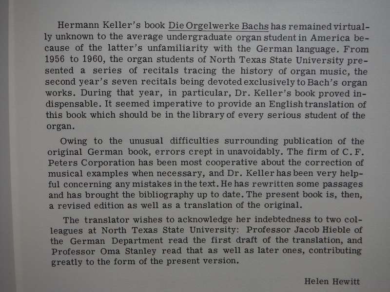 The Organ Works of Bach - Hardcover - Hermann Keller - 1967