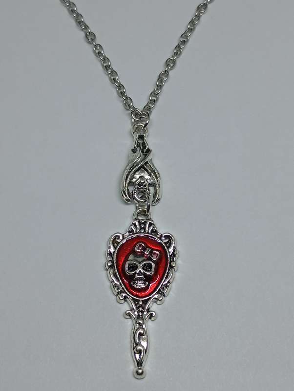 Gothic Vampire Bat with Red Mirror Pendant Necklace