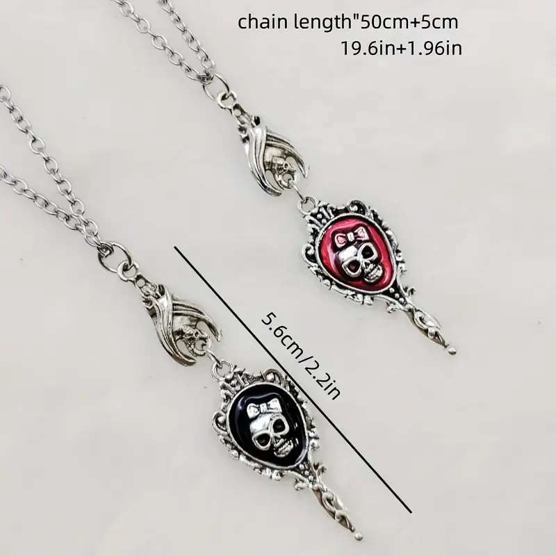 Gothic Vampire Bat with Red Mirror Pendant Necklace