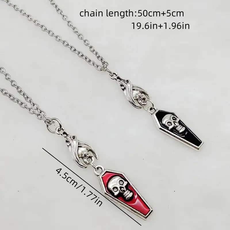 Gothic Vampire Bat with Red Coffin Pendant Necklace