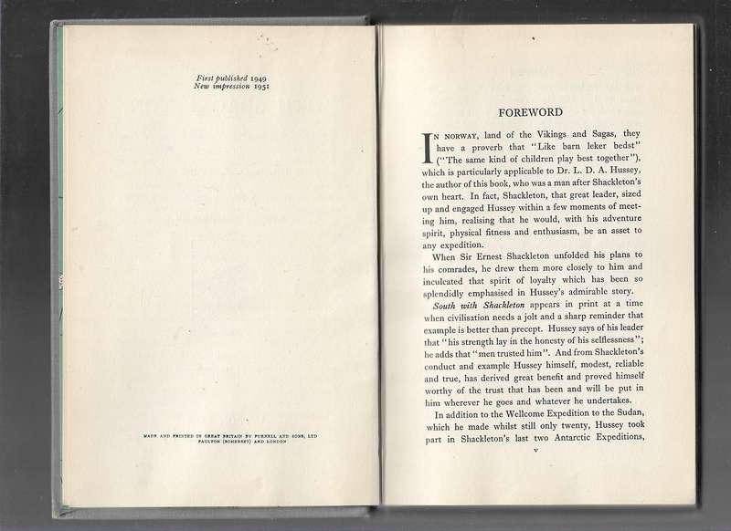 SOUTH WITH SHACKLETON- DR L D A HUSSEY (AUTOGRAPHED)