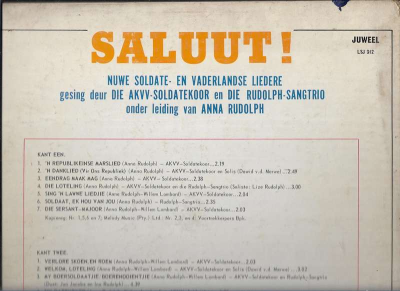 SALUUT!- NUWE SOLDATE- EN VADERLANDSE LIEDEREDIE AKVV SOLDATEKOOR (LP VINYL)