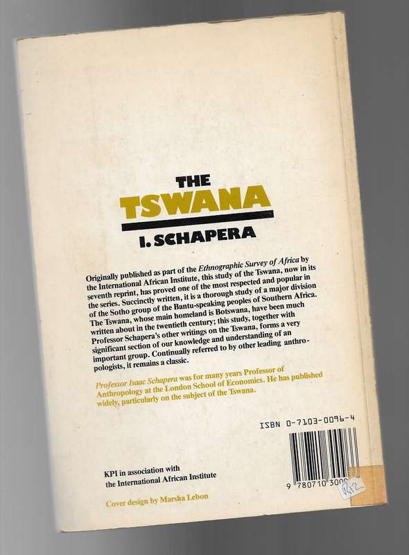 THE TSWANA- I SCHAPERA