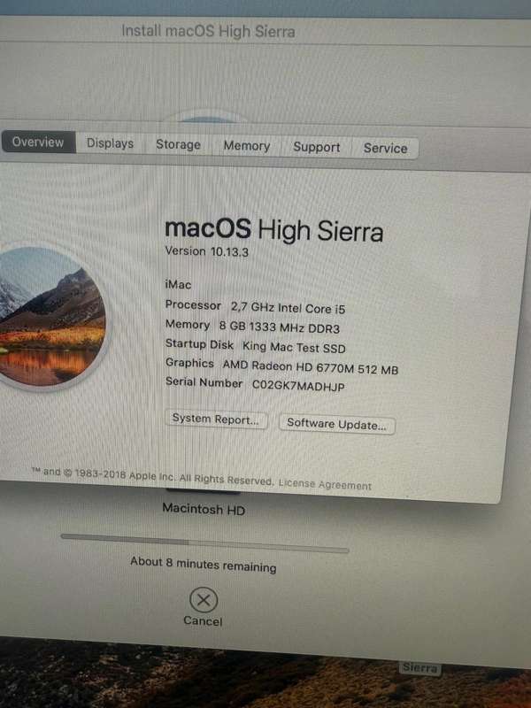 Apple iMac 27" 2011, Intel Core i5, 256Gb SSD, 8gb Ram, 2.7GHz, AMD Radeon HD 6770M Graphics