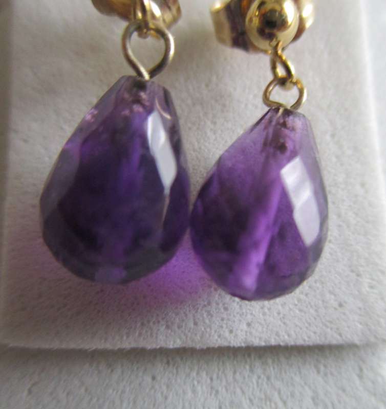 Genuine  Drop Amethyst and 9 ct Gold Earrings