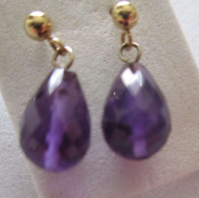 14ct Solid Yellow Gold and Amethyst Earrings