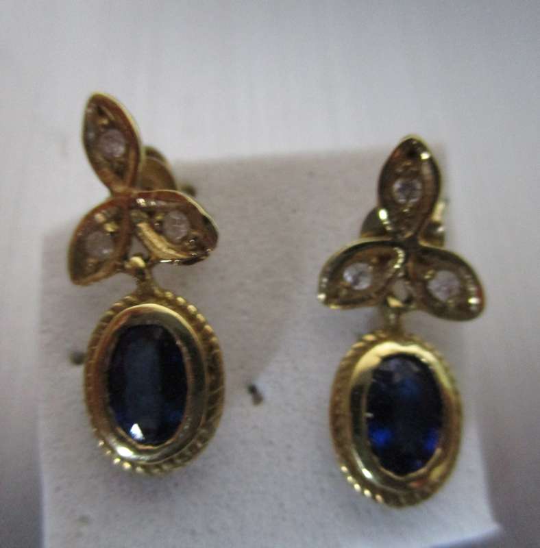 Genuine Blue Sapphires and Diamonds  in 9ct Solid Yellow Gold Earrings
