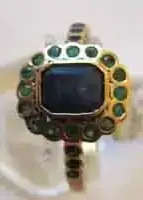 9ct Solid Yellow Gold , Genuine Emeralds  and Sapphires Ring