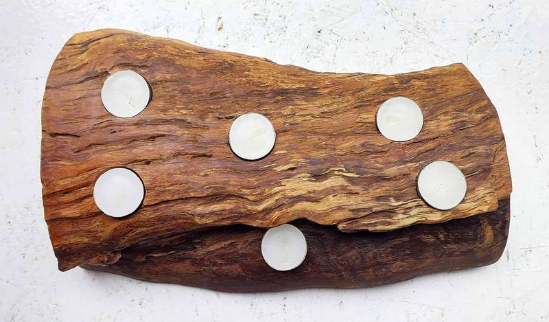 Solid wood slice candle holder